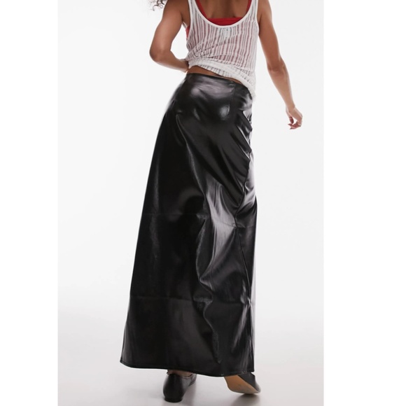 NEW TOPSHOP Black VINYL Double Slit FAUX LEATHER Rocker Chic MAXI SKIRT US 8 - Picture 12 of 16